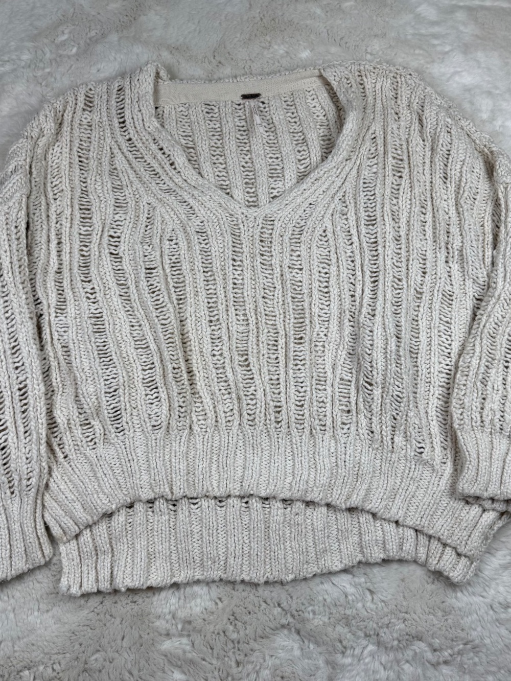 Free People Infinite V-Neck Sweater Chunky Knit Oversized Cream Women's XS/S